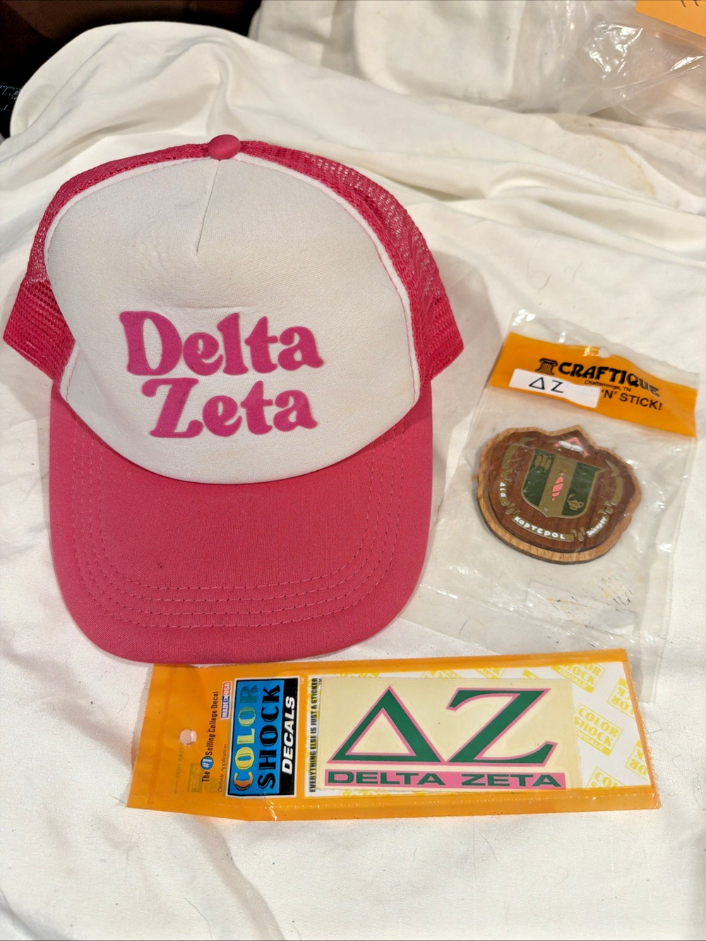 DELTA ZETA Sorority Bundle Hat Car Decal Wooden Paddle Crest Greek College NEW